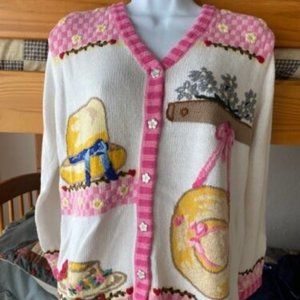QUACKER FACTORY l/s Embroidered SWEATER * PINK white YELLOW Summer Hats * sz S